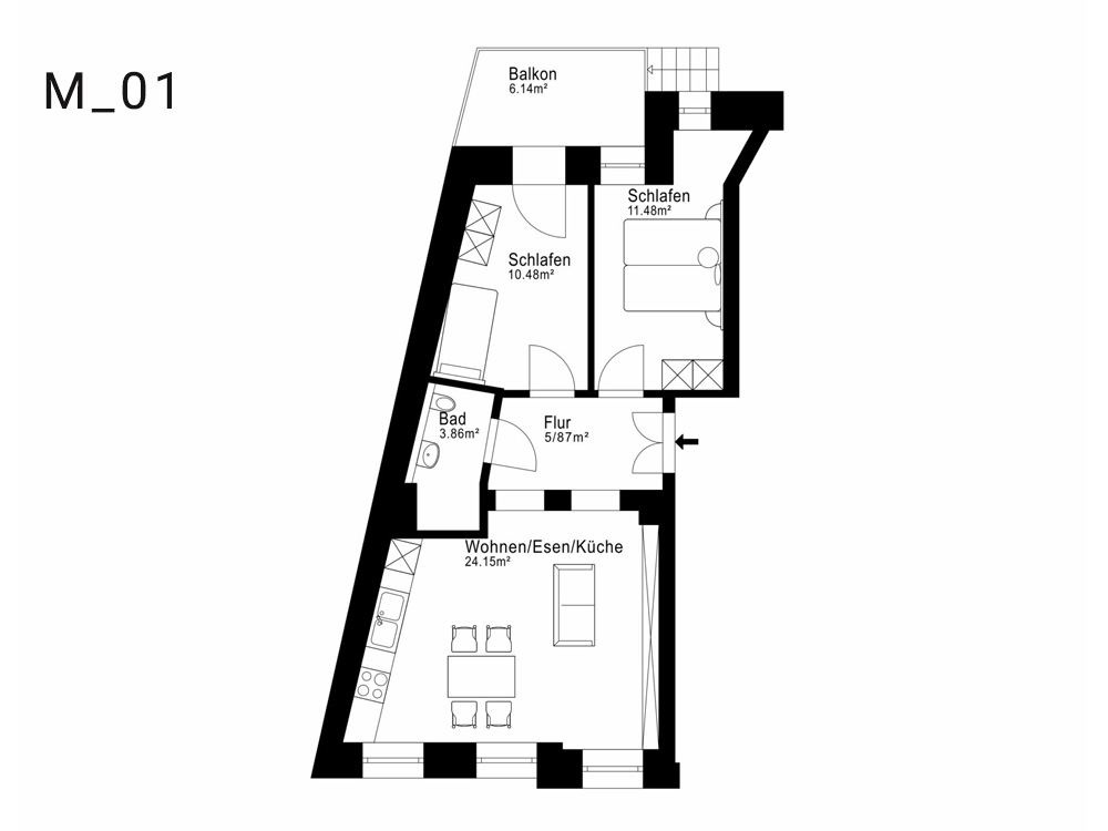 Grundriss der Wohnung M_01 in Markranstaedt