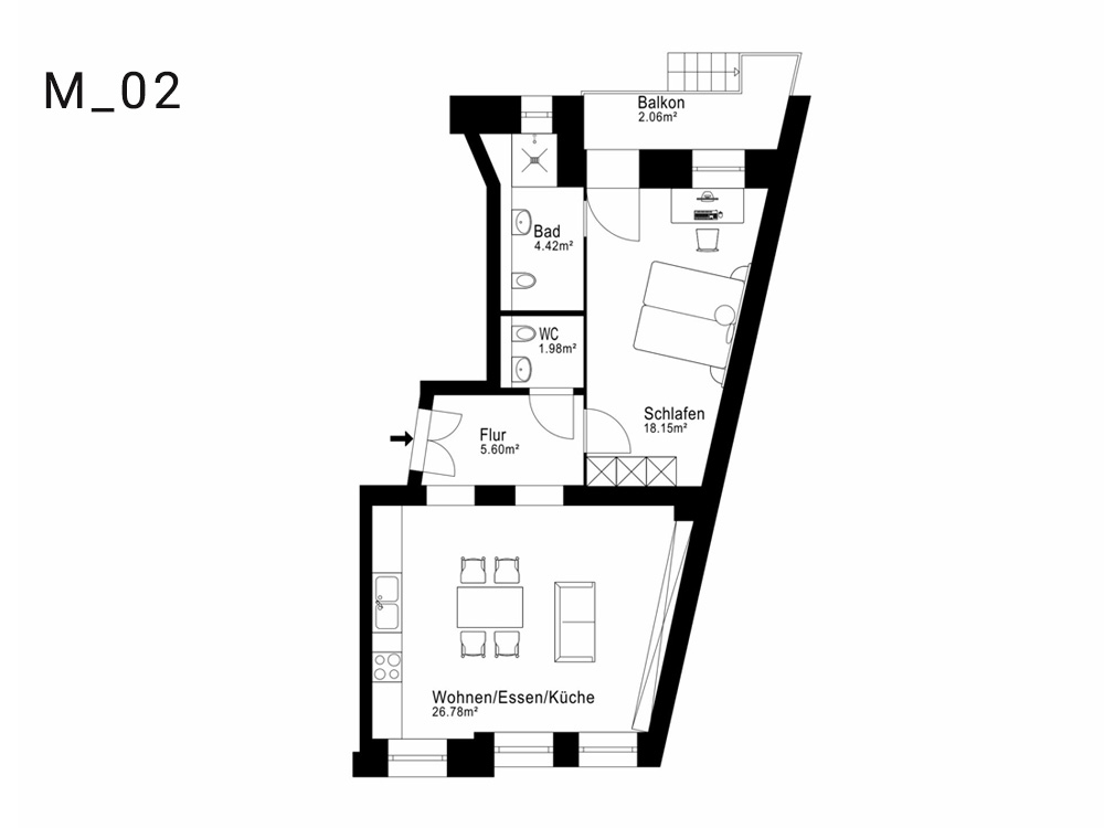 Grundriss der Wohnung M_02 in Markranstaedt