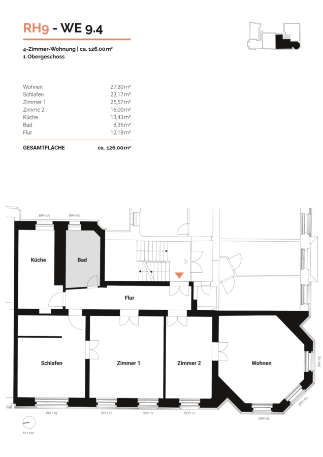 Liebevoll sanierte 4 Zimmer Wohnung in den Riehmers Hofgärten - Kreuzberg - Grundriss