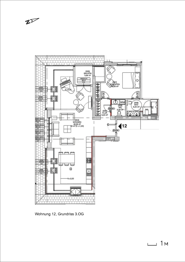 Penthouse in Dahlem - Erstbezug, Altbau mit Aufzug - 2024-03-26 Grundriss W12