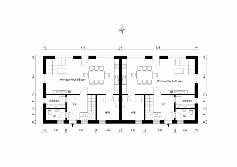 Doppelhaus Landhaus in bester Lage von Fredersdorf mit freiem Blick auf´s Feld - Grundriss EG