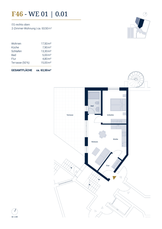 Neubauwohnung mit exzellentem Wohnkomfort zwischen Park Sanssouci und Havel in Potsdam - Grundriss WE0.01
