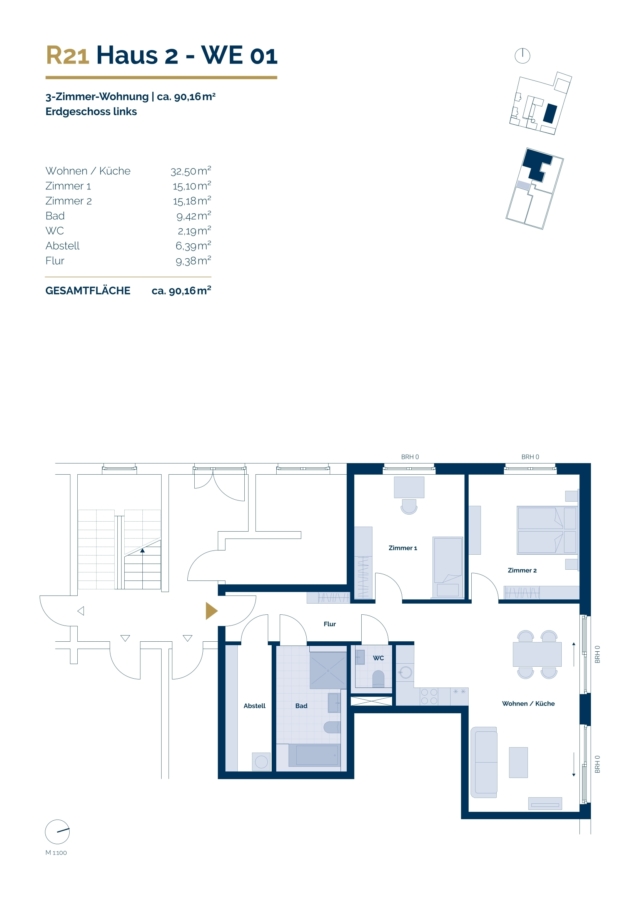Neubau 3-Zimmer-Wohnung – Ihr neues Zuhause mit Charme und Stil - Grundriss_H2_WE01