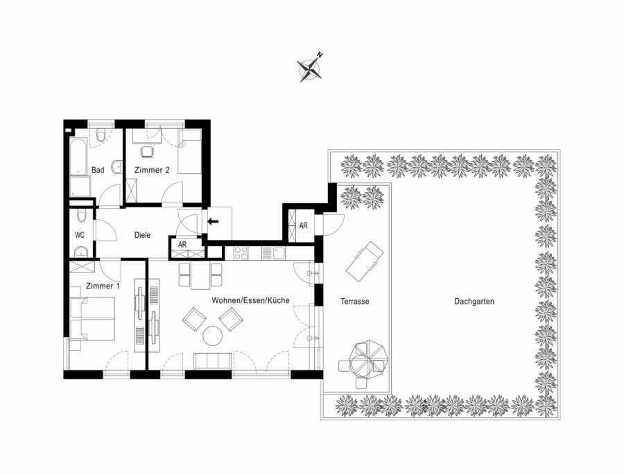 Penthouse mit ca. 120 m² Dachgarten mit Wasserblick! - Grundriss