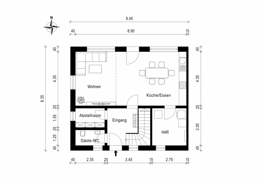 Moderne Neubau-Doppelhaushälfte in begehrter Fredersdorf-Lage - Grundriss EG