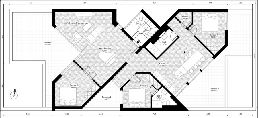 Penthouse-Paradies: 5 Zimmer, großzügige 82m² Terrasse - Direkt am idyllischen Grunewald - Grundriss