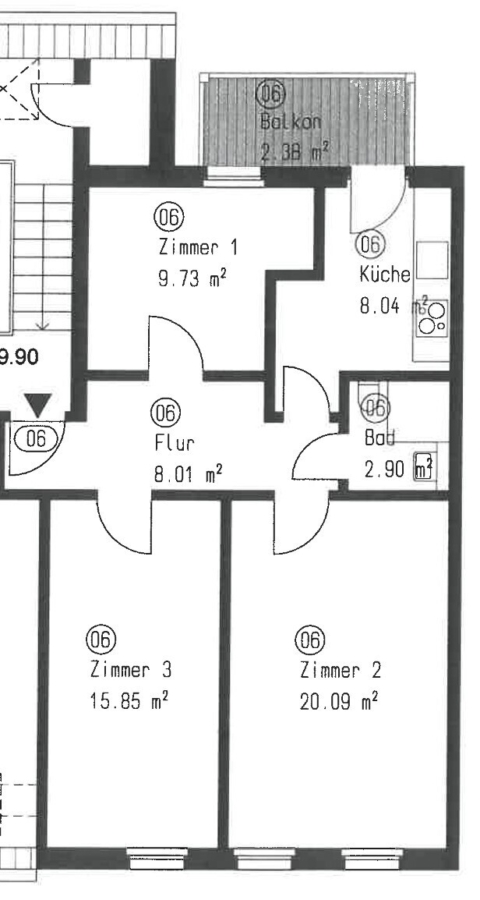 Ihr gemütliches Zuhause mit Balkon und Einbauküche: 3-Zimmer-Wohnung in Leipzig Kleinzschocher - Grundriss